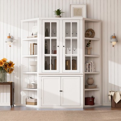 Sapphtopaz Bookcase with Storage, Farmhouse Display Cabinets with Storage, Bookshelf for Livingroom, Office