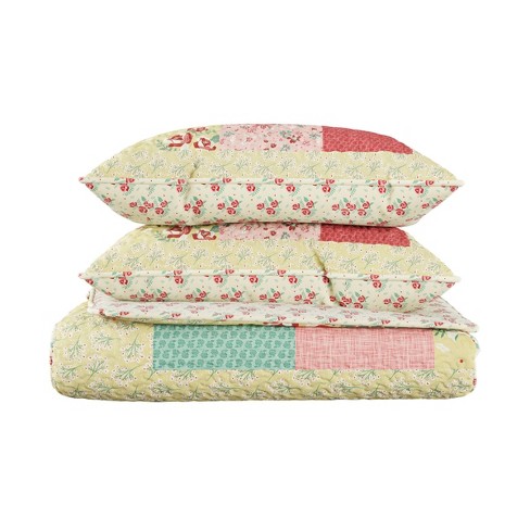 Full/Queen 3pc Sweet Dreams Floral Print Hypoallergenic Soft Microfiber  Patchwork Quilt & Sham Set - Hastings Home