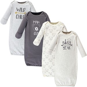 Luvable Friends Baby Boy Cotton Long-Sleeve Gowns 4pk, Bear, 0-6 Months - 1 of 4