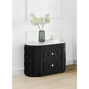 1pc Black Nightstand Upholstery Fabric Marble Top Two Storage Drawers Wooden Bedroom Furniture Oval Black - 1 of 4