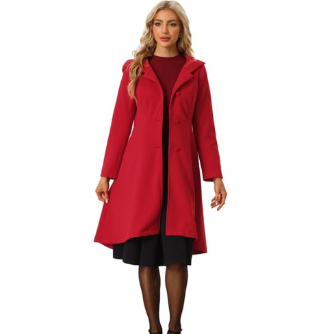 Agnes Orinda Women's Plus Size Notched Lapel Single Breasted Winter Long  Pea Coat Hot Pink 1X