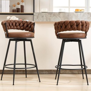 DYHOME 28 inch Bar Stools Set of 2, Modern Counter Height Bar Stools, 360° Swivel Suede Fabric Stool Chairs with Woven Back and Footrest - 1 of 4
