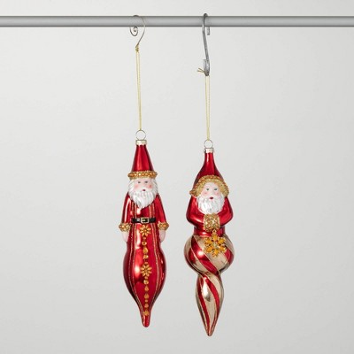 8.75"H & 8.25"H Sullivans Christmas Whimsical Glass Santa Finials Set of 2  Red-White