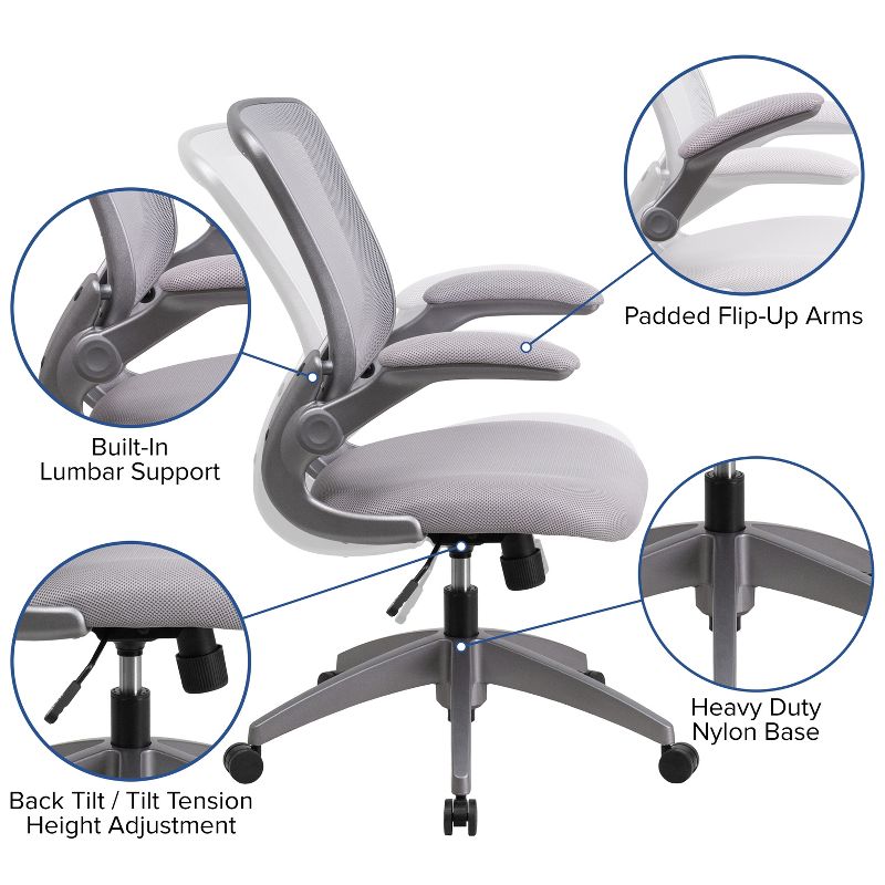 Emma and Oliver Mid-Back Gray Mesh Swivel Ergonomic Task Office Chair with Gray Frame, 3 of 12