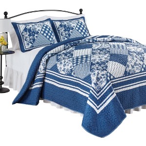 Collections Etc Lucy Oversized Diamond Patchwork Blue and White Quilt - 1 of 3