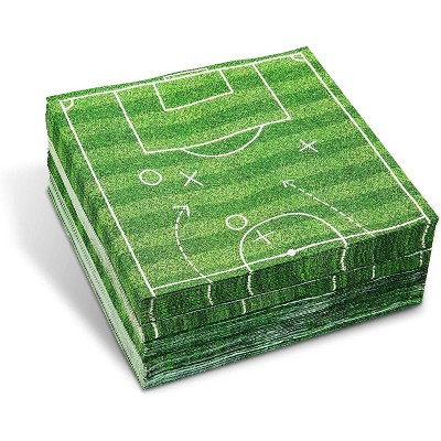 Blue Panda 100 Pack Soccer Party Disposable Paper Napkins for Sports Birthday, 6.5 x 6.5 In