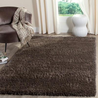 Dark Grey Hand-Knotted Shag Area Rug with Cotton and Synthetic Blend