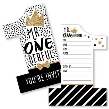 Big Dot of Happiness 1st Birthday Little Mr. Onederful - Shaped Fill-In Invites - Boy First Birthday Party Invitation Cards with Envelopes - Set of 12