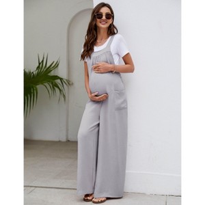 Maternity Adjustable Back Tie Jumpsuit Casual Wide Leg  Pregnancy Romper Overalls - 1 of 4