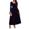 Womens Velvet Midi Dress Slim Square Neck Long Sleeve Solid Color High Waist Dress Flowy Cocktail - 4 of 4
