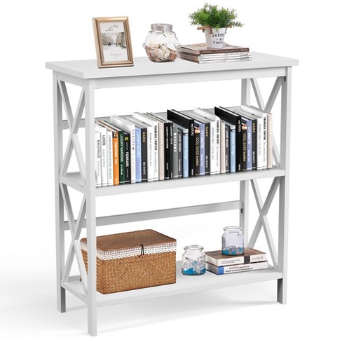 3-Tier Wooden Shelves Bookcase X-Design Open Bookshelf Freestanding Rack Black 
