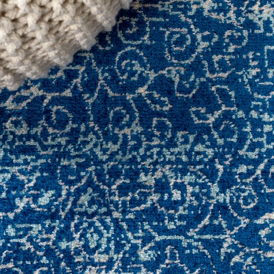 Blue Rectangular 4' x 6' Stain-Resistant Synthetic Rug