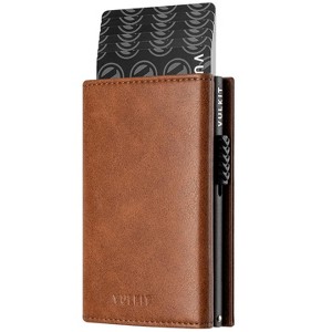 Card Holder Wallet with Coin Pocket Magnetic Closure Pop Up Cards With ID Window Leather Wallet - 1 of 4