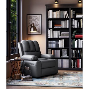 Widened Recliner with Vibration and Heating Massage, Simple Tilt with 1.5 Times Sponge Filling, Retro PU Leather Massage Recliner with Cup Holder - 1 of 4