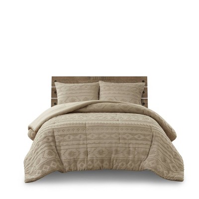 Tan Full Down Alternative Microfiber Comforter Set with Gathered Embellishment