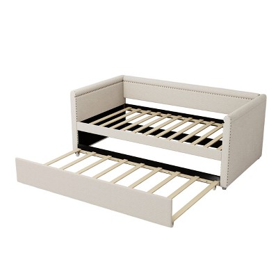 VYNXARIA Beige Modern Style Twin Size Upholstered Daybed with Trundle - Ideal for Guest Rooms, Small Bedrooms & Study Rooms