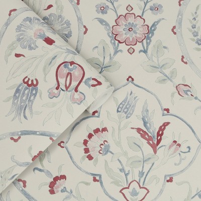Crimson Red and Off-White Floral Damask Removable Wallpaper Roll