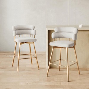 White 26" Counter Height Bar Stools, Set of 2, 180° Swivel Upholstered Bar Stools - 1 of 4