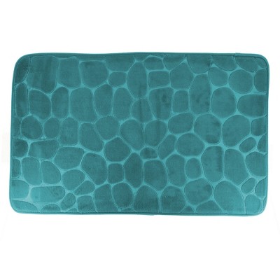 Peacock Blue Memory Foam Bath Mat with 3D Pebble Design