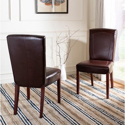 Transitional Cherry Mahogany Brown Leather Side Chair
