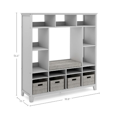 Gray Kids' Storage System with Cushioned Reading Nook and Fabric Bins