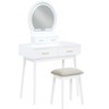 Beautiful White Finish Vanity Dresser with Mirror and Stool Set Storage Drawers Luxury Furniture 1pc LED Mirror - 2 of 4