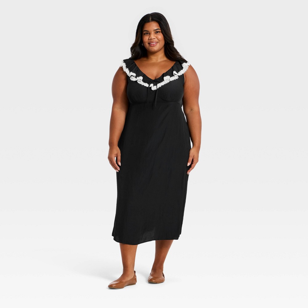 Women's Ruffle Lace Midi A-Line Dress - Universal Thread™ Black/White XXL