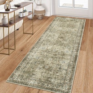 Vintage Machine Washable Rug for Living Room Non-Slip Non-Shedding Distressed Floral Printed Indoor Carpet - 1 of 4