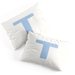 Deny Designs Standard April Lane Art Block Blue Monogram T Microfiber Printed Pillow Sham - 1 of 3