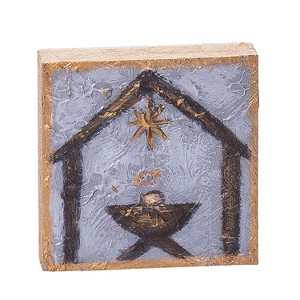 Transpac Hand Painted Manger Block Freestanding Tabletop Sign Multicolor Christmas Decoration for Indoor Use - 1 of 1