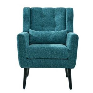 TiramisuBest Modern Chenille Accent Chair,Soft Padded Lounge Armchair with Pillow & Solid Wood Legs for Living, Bedroom, Blackish Green - 1 of 4