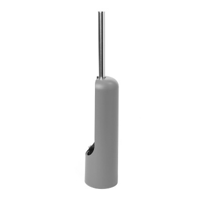 Gray Soft-Touch Plastic Toilet Brush Holder with Chrome Handle