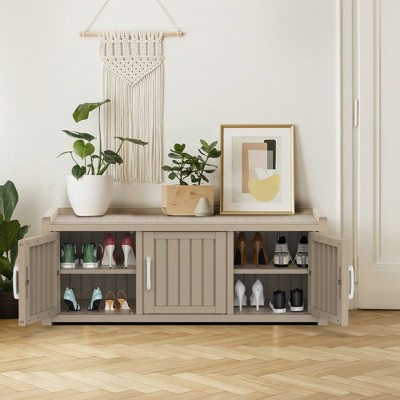 CAVINAS Shoe Cabinet, Storage Bench with Doors for Entryway & Hall