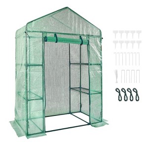 VEVOR Walk-in Green House, 4.6 x 2.4 x 6.7 ft, Greenhouse with Shelves, High Strength PE Cover with Doors, Windows and Steel Frame,Set Up in Minutes - 1 of 4