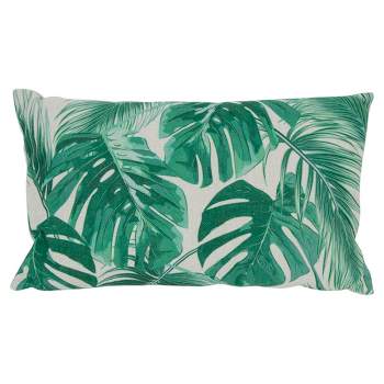Northlight 11" x 19" Rectangular Tropical Leaves Linen Indoor Throw Pillow - Green