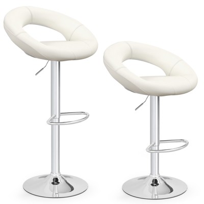 Tangkula Height Adjustable Bar Stools Set of 2 Swivel Counter Stools with Hollow Back & Footrest Heavy-duty Metal Frame Upholstered Pub Stools Swivel