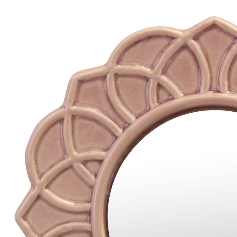 9&#34; Round Floral Ceramic Wall Hanging Mirror Pink - Stonebriar Collection, 5 of 8
