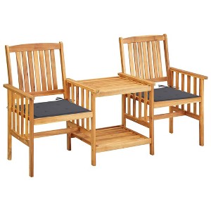 vidaXL Patio Chairs with Tea Table and Cushions Solid Acacia Wood - 1 of 4
