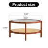 TiramisuBest Minimalist Circular Coffee Table, Solid Wood Frame, Glass Top & PE Rattan Lower Shelf, Walnut - 4 of 4
