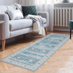 Acekool 2x6 Vintage Floral Runner Rug - Washable Low Pile Non-Slip Carpet for Hallway, Bedroom & Kitchen - 1 of 4