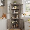 67" Tall Corner Storage Cabinet with Lights, Farmhouse Wooden Corner Hutch with Glass Doors, Adjustable Shelves, Display Cabinet - 2 of 4