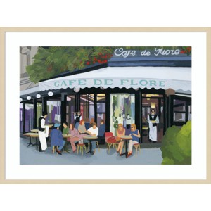 41" x 31" Paris Cafe and Garcon and Guests by Hiroyuki Izutsu - Amanti Art: Hardwood, Acrylic & Wire Mount - 1 of 4