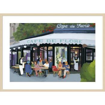 41" x 31" Paris Cafe and Garcon and Guests by Hiroyuki Izutsu Wood Framed Wall Art Print - Amanti Art