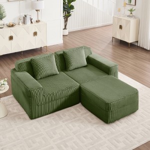 AENKYO 81.1" Modular Corduroy Modular Sectional Sofa with Ottoman, Boneless Sectional Deep Seat Sofa with Throw Pillows, No-Assembly - 1 of 4