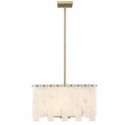 Viviana Art Deco 4-Light Pendant in Rubbed Brass with Alabaster Strips