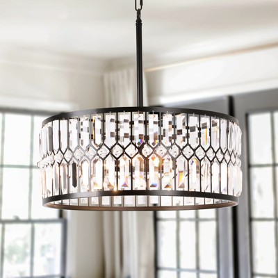 Rennnsan Uravelle 19"W 5-Light Drum Crystal Modern Glam Dimmable Chandelier in Black