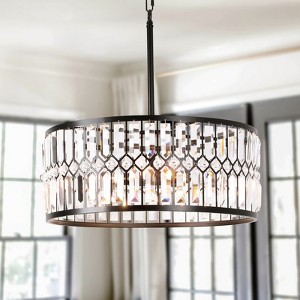 Rennnsan Uravelle 19"W 5-Light Drum Crystal Modern Glam Dimmable Chandelier in Black - 1 of 4