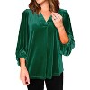 Womens Velvet Tops 3/4 Lantern Sleeve V Neck Flowy Blouse Elbow Sleeve Fall Blouse Elegant Velvet Shirts Christmas Party Holiday Tunic Shirts - 4 of 4