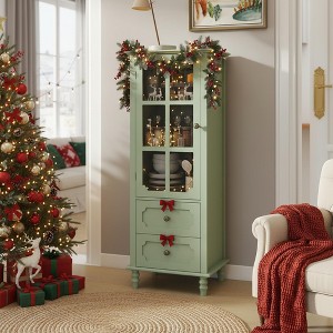 Homy Casa Tall Kitchen Pantry Cabinet with Glass Doors and Drawers, Solid Wood Legs, for Dining Room or Living Room - 1 of 4