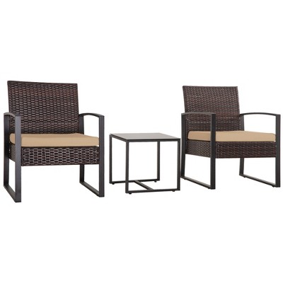 Maliang 3 Piece Outdoor PE Wicker Furniture Set, Patio Brown Rattan Sectional Sofa Couch with Washable Cushions